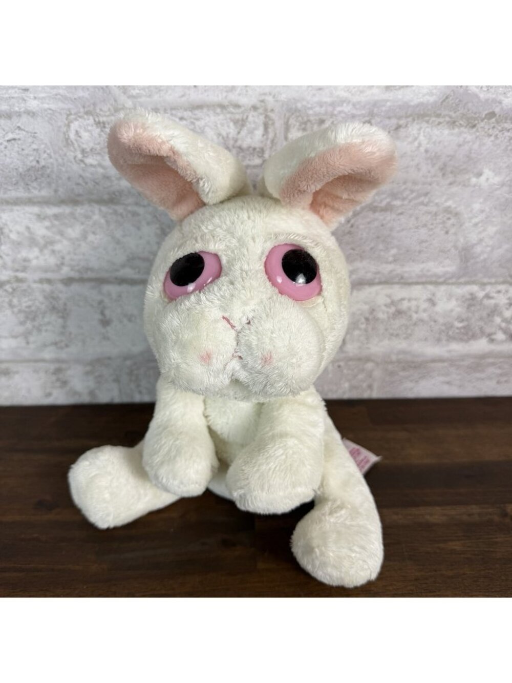 RUSS BERRIE WHITE BUNNY RABBIT PLUSH TOY STUFFED ANIMAL BIG EYES 8" PINK EYES